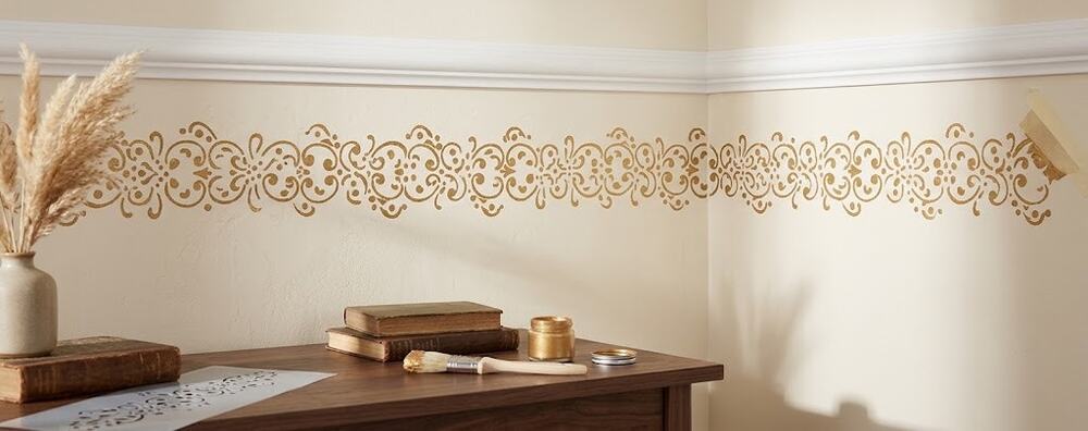 Redesign with Prima Ornate Scroll Furniture Stencil 8 X 22 Shabby Chic DIY Craft
